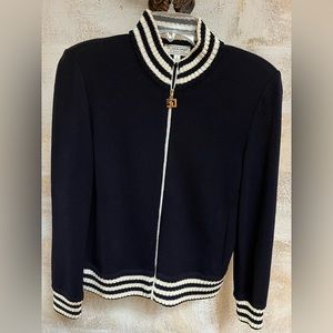 St John Knit : Navy and Cream Cardigan Sweater Like New!! Made in USA